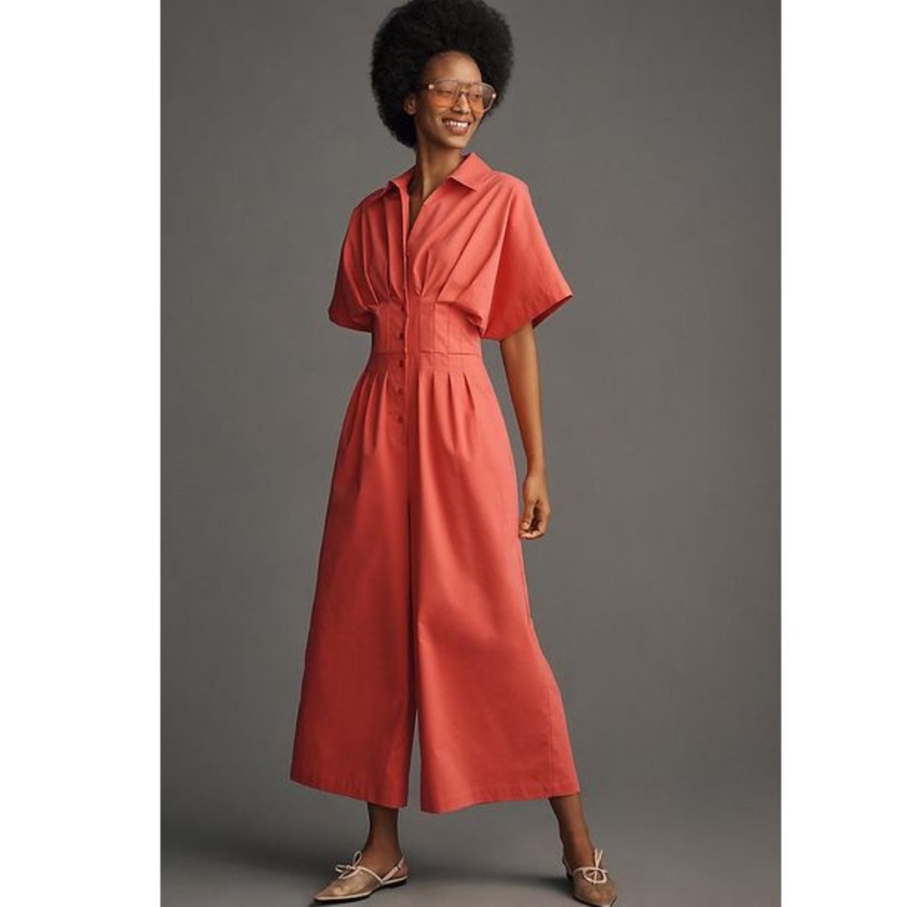Exquise The Tobie Pleated Jumpsuit Womens S Red Wide Leg by Anthropologie NWT